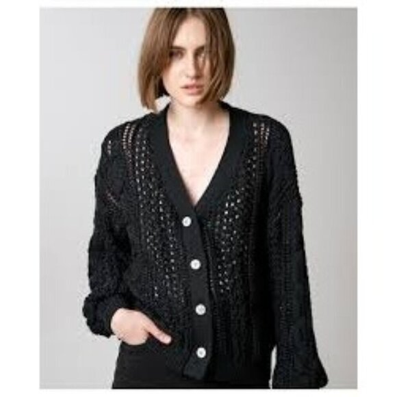 ARITZIA Wilfred Black Crochet Knit Button-Up Cardigan Sweater XS - Picture 1 of 8